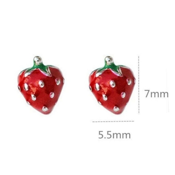 Tiny Red Strawberry Earrings Cute Mini Fruit Enamel Berries Post Berry Studs - Picture 5 of 5